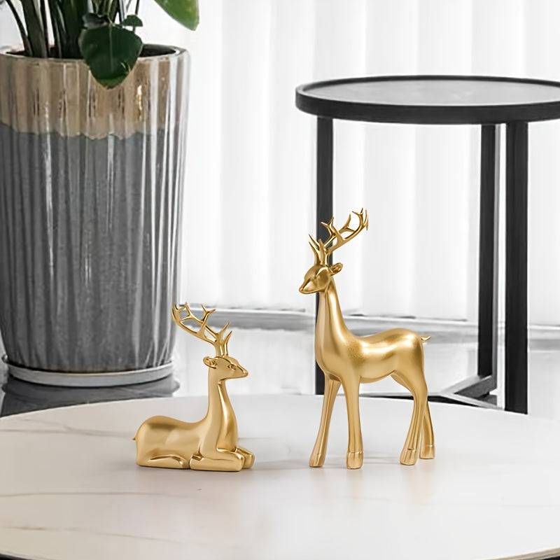 2 Goldene Hirschdekorationen - Elegante Elchstatuen für Zuhause und Büro