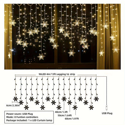 96 LED-Schneeflocken-Vorhanglicht - Perfekte Weihnachten, Hochzeit, Party-Dekoration!