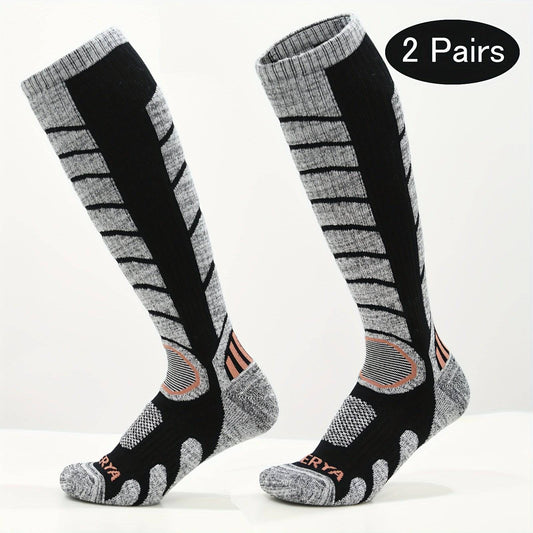 2 Paar Kniehohe Winter-Thermosocken - Warm, bequem, ideal zum Wandern, Snowboarden und Bergsteigen.