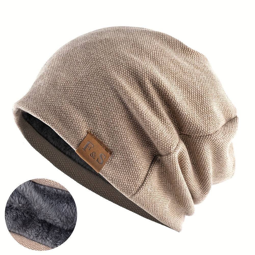 Winddichte Baggy Beanie-Mütze mit Buchstaben-Patch, perfekt für Outdoor-Sport.